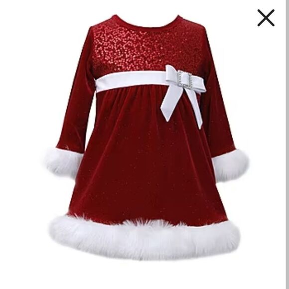 BONNIE JEAN red velvet sparkle long sleeve stretch Santa dress 16‎ - Picture 1 of 8